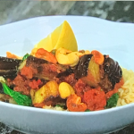 Simon Rimmer spiced aubergine with honey roasted cashews recipes on Sunday Brunch