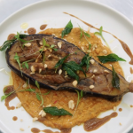 Marcus Wareing soy and miso glazed aubergine steak with a spicy peanut sauce recipe on Masterchef The Professionals