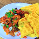 James Martin sriracha chicken wings with potato waffles recipe on James Martin’s Saturday Morning