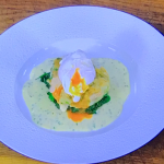 James Martin poached egg with smoked haddock fishcakes and mustard cream sauce recipe on James Martin’s Saturday Morning