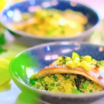 John Torode and Lisa Faulkner sea bass with a caper butter and herby couscous recipe on John and Lisa Weekend Kitchen