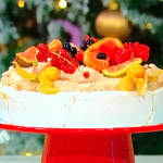 Simon Rimmer Christmas pavlova with melted chocolate and fruit recipe on Sunday Brunch