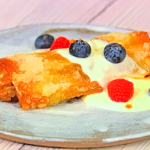 Simon Rimmer plum and pear strudel with custard recipe on Sunday Brunch