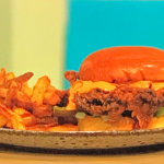 Simon Rimmer fried chicken burger with toasted brioche buns and fries recipe on Sunday Brunch