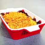 Dean Edwards black cherry berry crumble crumble with frozen summer berries recipe on The Air Fryer Diet: Lose Weight, Cook Fast