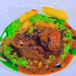 James Martin braised pig cheeks with pearl barley salsa verde and herb oil recipe on James Martin’s Saturday Morning