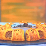 Rav Gill piggy sausage roll wreath with onion chutney recipe on Junior Bake Off