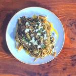 Jamie Oliver black olive pasta with linguine, balsamic vinegar and feta cheese recipe on Jamie’s £1 Wonders