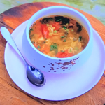 Nisha Katona vegetable soup with dumplings (little sparrows) recipe on Nisha Katona’s Home Kitchen