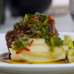 Lamb with buttery mash potatos and salsa Verde dressing by Tom Kerridge on Food & Drink