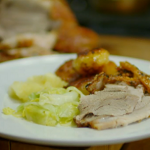 James Martin slow roast shoulder of pork with apple sauce spuds and cabbage from his childhood 
