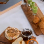 British Tapas that includes mini Scotch Eggs, Pea with Mint soup and Tunworth Cheese by Michel Roux Jr