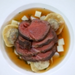 Roast Venison with Burns Night Haggis ravioli and vegetable consommé by Scottish Indian Chef Tony Sing