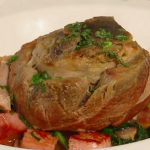Chin cut of pork or Osso buco of pork with new season garlic on Spring Kitchen with Tom Kerridge
