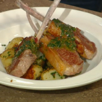 French trimmed Lamb chops with wild garlic leaves and Jersey Royal potatoes on Spring Kitchen with Tom Kerridge