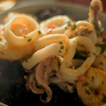 Nigella Lawson squid with prawns, chilli and black rice on Spring Kitchen with Tom Kerridge