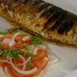 Rick Stein devilled mackerel with and tomatoes and squid green beans salad starter on Saturday Kitchen Live
