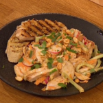 Gino bang bang chicken salad with radish and cucumber salad recipe on Let’s Do Lunch