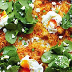 Jamie Oliver giant veg rosti with poached eggs, spinach and peas recipe on Jamie Money Saving Meals
