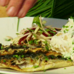 James Tanner barbecue mackerel with crème fraîche potato salad and beetroot salsa on Loraine
