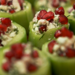Lorraine Pascale cucumber and feta bites with dill and pomegranate recipe on How to be a Better Cook