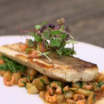Brian Turner grey mullet with  brown shrimp and micro tarragon sauce recipe on A Taste Of Britain