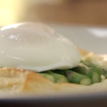 Asparagus with cream cheese tarts,  poached eggs and basil by Lorraine Pascale on How To Be A Better Cook