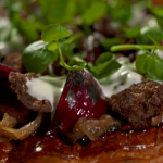 Tom Kerridge Beef and blue cheese puff pastry pizza recipe on Tom Kerridge’s Best Ever Dishes