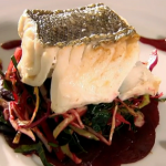Rick Stein braised hake with Cornish salad and beetroot sauce recipe by son Jack on Saturday Kitchen