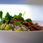 Lorraine Pascale spicy chilli con carne with guacamole recipe on Cooking the Nation’s Favourite Food
