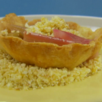 Kimberley’s shortcrust pastry with poached rhubarb and custard dessert on The Box with James Martin