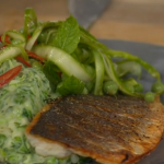 Jamie Oliver sea bass with pea and mash recipe on This Morning