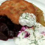 Ainsley Harriott pork escalope with beetroot  recipe on Len and Ainsley’s Big Food Adventure