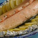 Annie Grey baked salmon in tin foil recipe on James Martin: Home Comforts