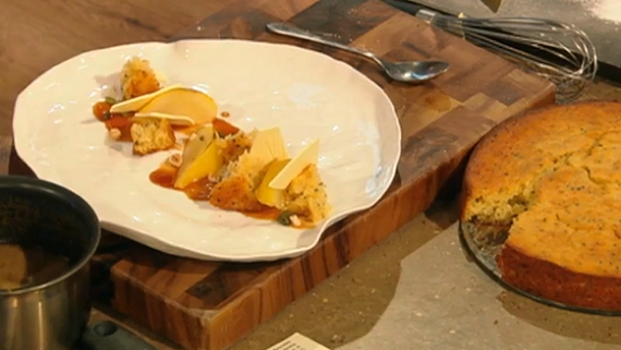 James Martin poached pear with saffron and lemon cake ...