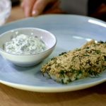 Stacy’s herb-crusted haddock with yogurt and herb sauce recipe