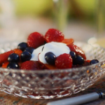 Rosy fruit compote with yoghurt and honey recipe on Mary Berry Everyday