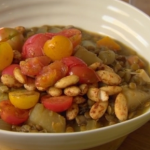 Nigel Slater almond lentil stew with mushrooms and tomatoes recipe 