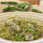 Nigel Slater sprouts with peas and blue cheese salad recipe on Dish of the Day