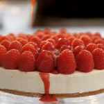 Mary Berry Everyday white chocolate cheesecake with raspberry coulis and digestive biscuits recipe 