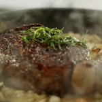Jamie Oliver rib-eye steak with white beans and mushrooms recipe