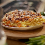 Matt Tebbutt spaghetti carbonara with salmon, chorizo and cauliflower recipe on Save Money: Good Food