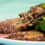 Anna Haugh Steak Diane with  barbecued baby Gem recipe on Royal Recipes