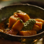 Nigella Lawson butternut and sweet potato curry with black rice and a green sauce recipe on Nigella: At My Table