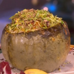 Hugh’s veggie Christmas stuffed squash with roasted potatoes with vegan gravy recipe on This Morning