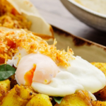 Sophie Michell Poached Egg with Tempered Potatoes and Coconut Sambol recipe