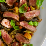 Jamie Oliver sizzling sirloin steak with aubergines recipe 