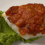Zoe Birkett Sun-dried tomato crusted cod with pea mash recipe on Get a Holiday Body