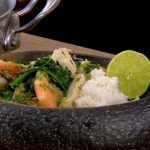 James Martin Thai green curry with chicken, shrimps and pea aubergines recipe