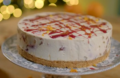 Catherine Fulvio mincemeat cheesecake with a mulled wine sauce recipe on The Best Christmas Food 